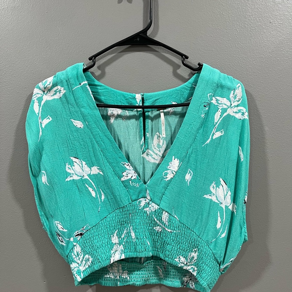 Free People Teal Floral Blouse